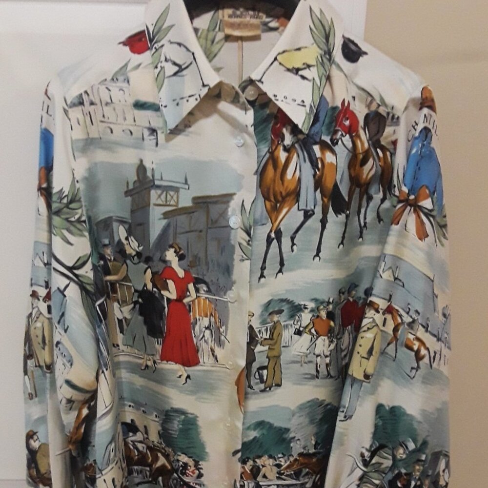 RARE Hermes "Chantilly" magnificent silk logo print blouse - Picture 3 of 12